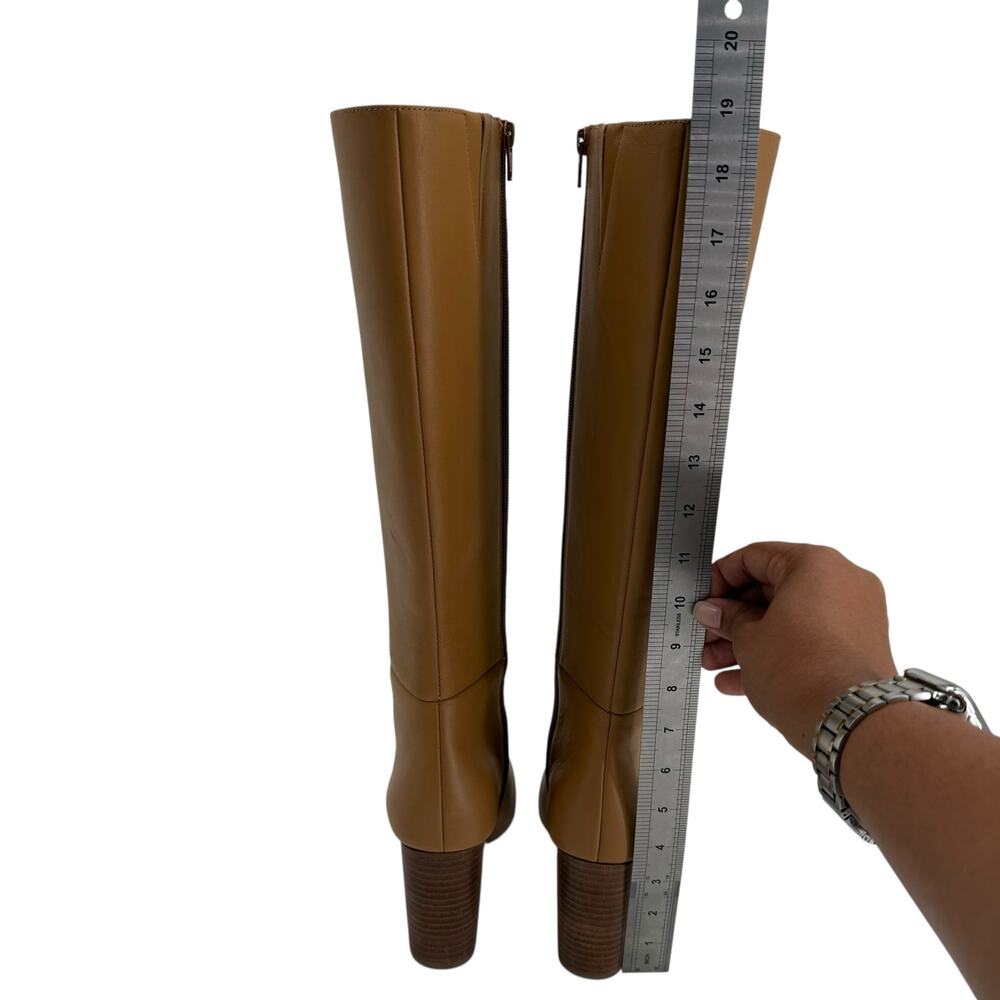 Paige Tan Camel Leather Keely Knee High Block Heel Boots Womens 7 - Picture 7 of 10